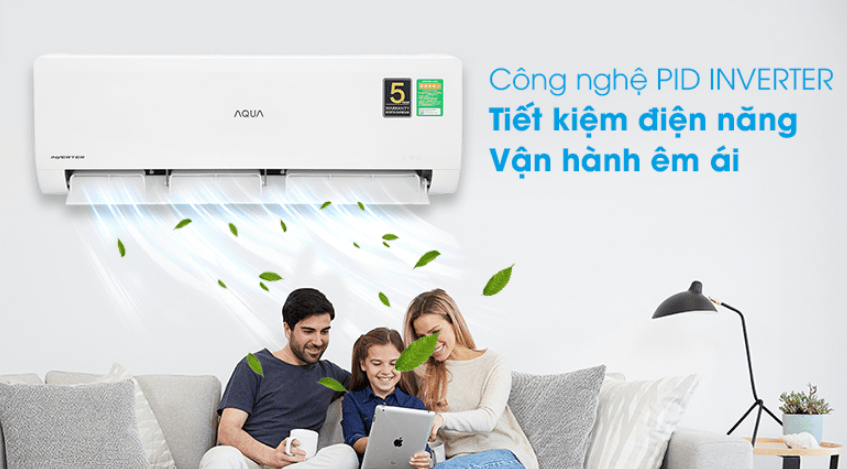 6. Tiết kiệm điện hiệu quả với công nghệ PID Inverter trên điều hoà AQUA 1HP KCRV10WNZA 