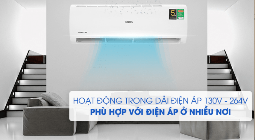 Điều hoà Aqua Inverter 1.5 HP AQA-KCRV13TK 9 5. Máy hoạt động ổn định, êm ái và bền bỉ nhờ có dải điện áp rộng
