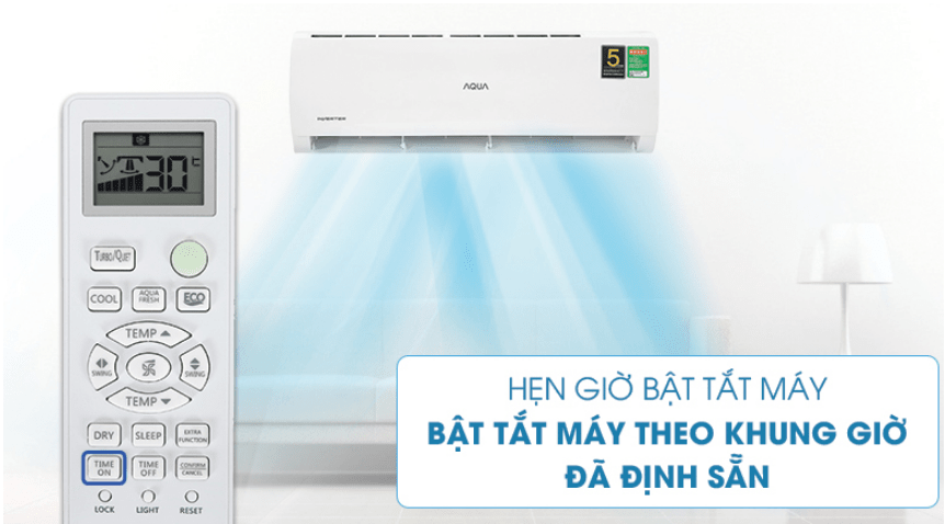 Điều hoà Aqua Inverter 1.5 HP AQA-KCRV13TK 13 10. Tính năng hẹn giờ bật/tắt thông minh trên điều hoà AQua 1 chiều AQA-KCRV13TK