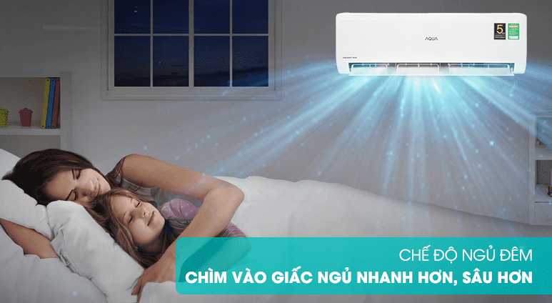 Điều hoà Aqua Inverter 1.5 HP AQA-KCRV13WNZA 14 11. Chế độ ngủ đêm tiện lợi trên máy lạnh Aqua Inverter 1.5 HP AQA-KCRV13WNZA