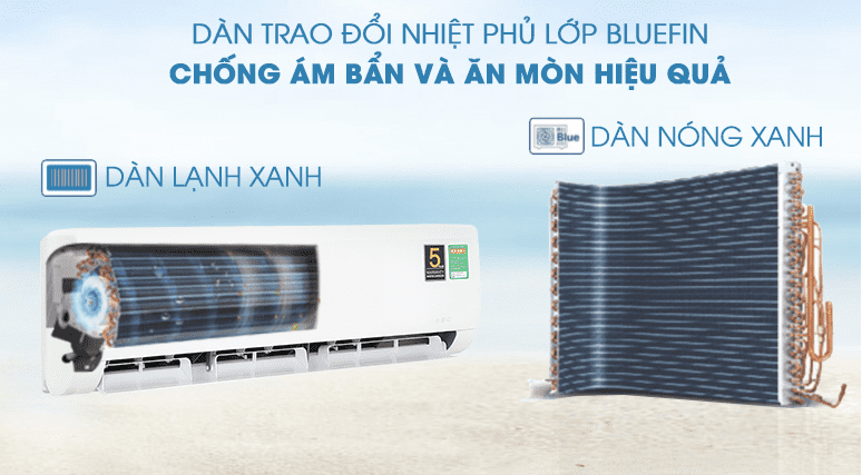 Điều hoà Aqua Inverter 1.5 HP AQA-KCRV13WNZA 13 10. Dàn lạnh và dàn nóng được phủ lớp BLUEFIN bền bỉ nâng cao tuổi thọ máy
