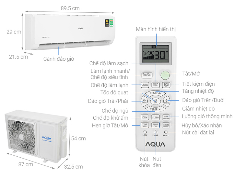 Điều hòa AQUA 2HP Inverter AQA-KCRV18TK 4 1. Hình ảnh tổng quát điều hòa AQUA 2HP Inverter AQA-KCRV18TK