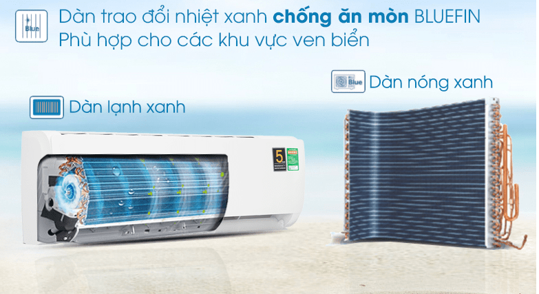 Điều hòa AQUA 2HP Inverter AQA-KCRV18TK 9 8. Dàn trao đổi nhiệt được phủ lớp chống ăn mòn BlueFin nâng cao thời gian sử dụng máy
