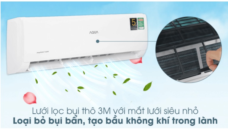 Điều hòa AQUA Inverter 1 HP AQA-KCRV10XAW 10 7. Điều hòa 9000BTU AQA-KCRV10XAW | thiết kế lưới lọc bụi 3M thông minh trên điều hoà Aqua inverter