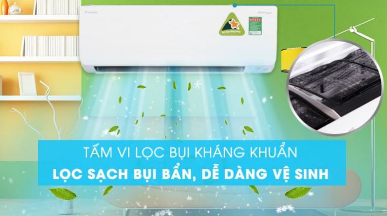 Điều hòa Daikin 24000BTU 2 chiều inverter FTHF71RVMV 6 3. Daikin FTHF71RVMV sở hữu tấm vi lọc bụi giúp loại bỏ vi khuẩn, nấm mốc gây mùi khó chịu