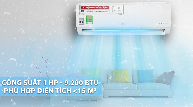 Điều hòa LG 9000BTU V10APH2 1 chiều inverter 5 Máy lạnh LG V10APH2 có thiết kế nhỏ gọn, không chiếm nhiều không gian diện tích