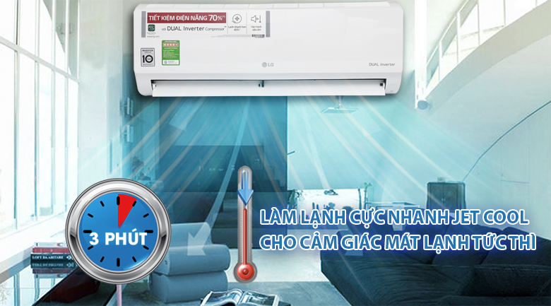 Điều hòa LG 9000BTU V10APH2 1 chiều inverter 7 Làm lạnh căn phòng trong tích tắc với công nghệ Jet Cool
