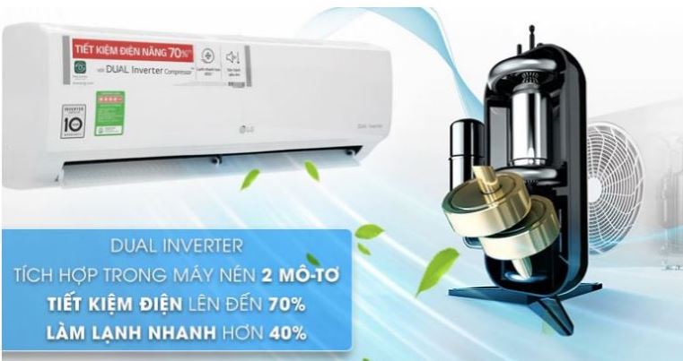 Điều hòa LG V10APFUV 9000BTU 1 chiều inverter UVnano 10 5. Máy lạnh LG V10APFUV giá rẻ sử dụng công nghệ Dual Inverter tiết kiệm điện