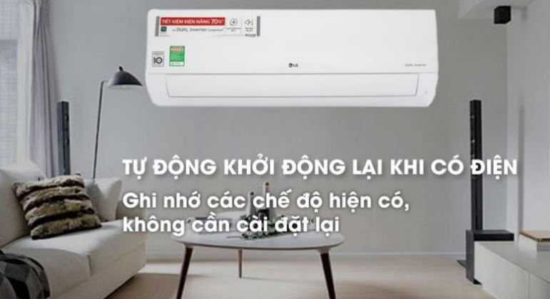 Điều hòa LG V10APFUV 9000BTU 1 chiều inverter UVnano 11 6. Điều hòa 1 chiều LG V10APFUV có chức năng tự khởi động lại khi có điện