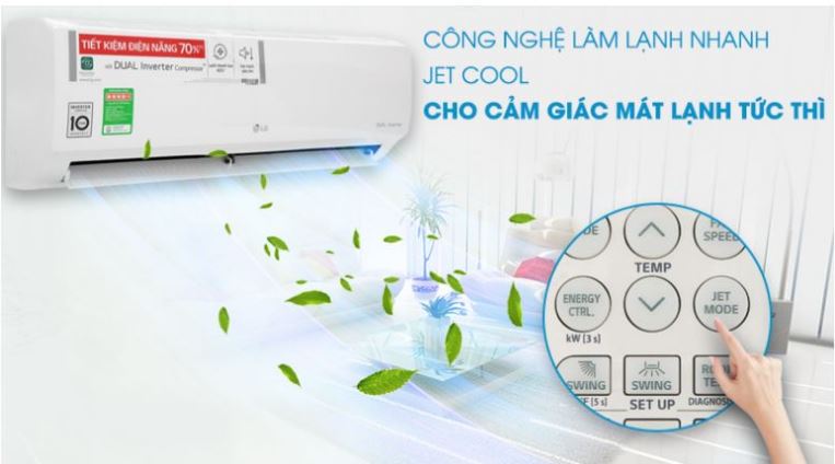 7. Điều hòa 1 chiều LG V10APIUV sở hữu công nghệ Jet Cool làm lạnh nhanh