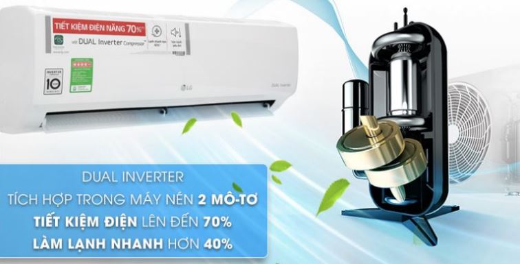 8. Máy lạnh LG giá rẻ sử dụng công nghệ Dual Inverter tiết kiệm điện