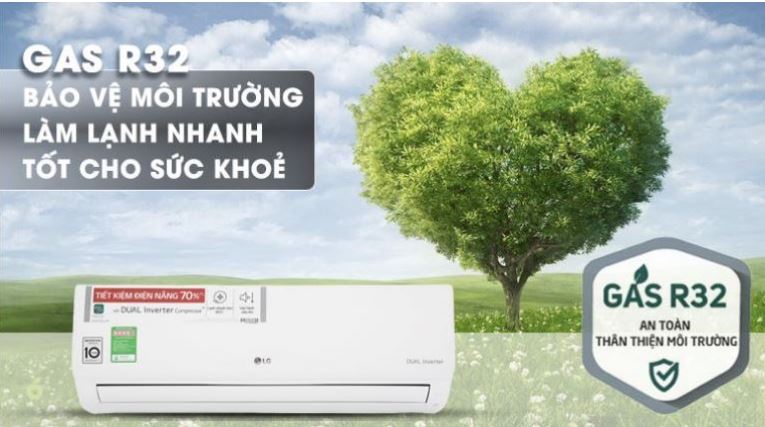 2. Điều hòa 12000BTU LG V13APFUV sử dụng Gas R32 thân thiện với môi trường