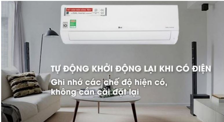 8. Điều hòa 1 chiều LG V13APFUV có chức năng tự khởi động lại khi có điện
