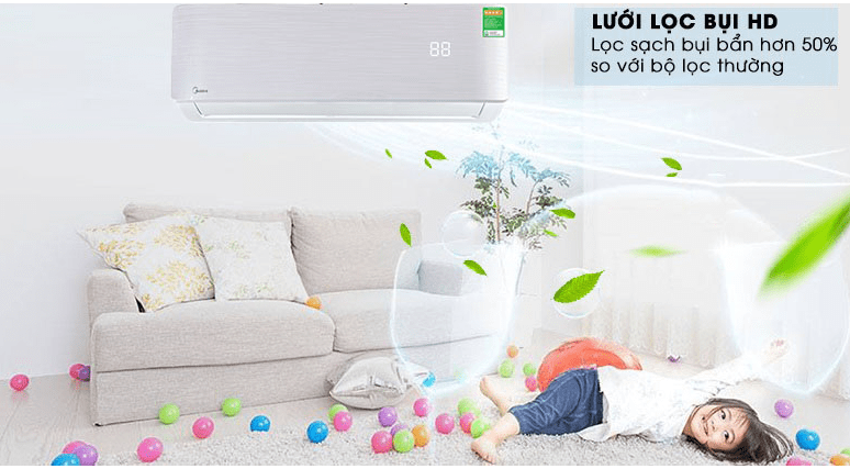 Điều hoà Midea Inverter 1 HP MSAB-10CRDN8 11 7. Bộ lọc bụi HD lọc sạch hơn 50% bụi trong không khí