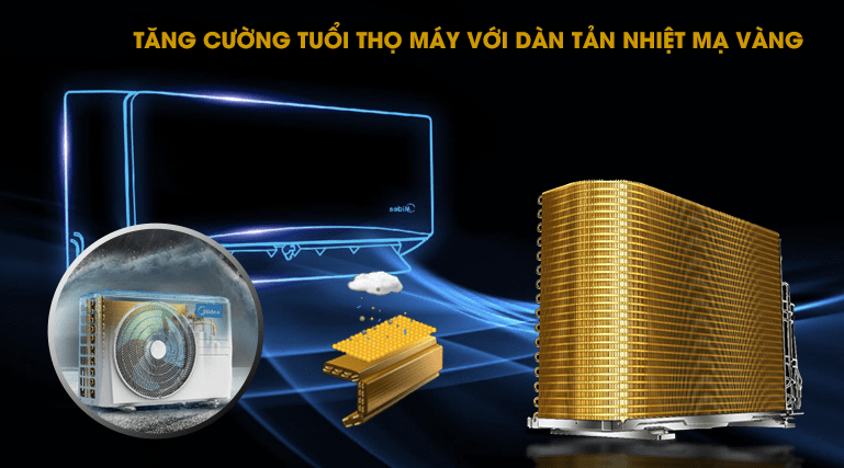 Điều hoà Midea 2 HP MSAF-18CRN8 8 Tăng cường tuổi thọ của máy nhờ dàn tản nhiệt mạ vàng