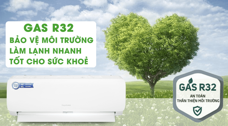 Điều hoà Nagakawa 9000btu NS-C09R2M09 13 11. Điều hoà Nagakawa 9000btu NS-C09R2M09 sử dụng gas R32 an toàn thân thiện môi trường