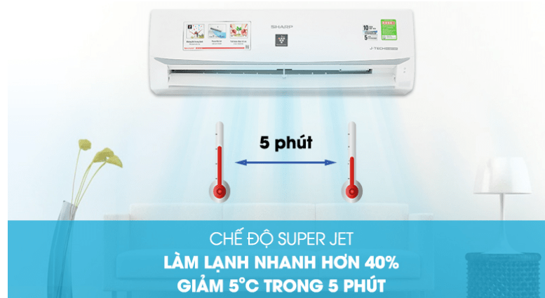 5. Máy lạnh Sharp XP10WHW làm lạnh nhanh hơn 40% với chế độ Super Jet