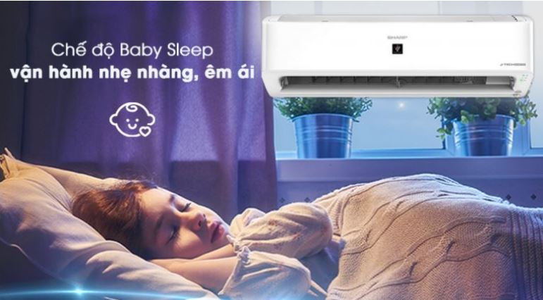 8. Máy lạnh Sharp 9000BTU  giúp mang lại giấc ngủ ngon với chế độ Baby Sleep