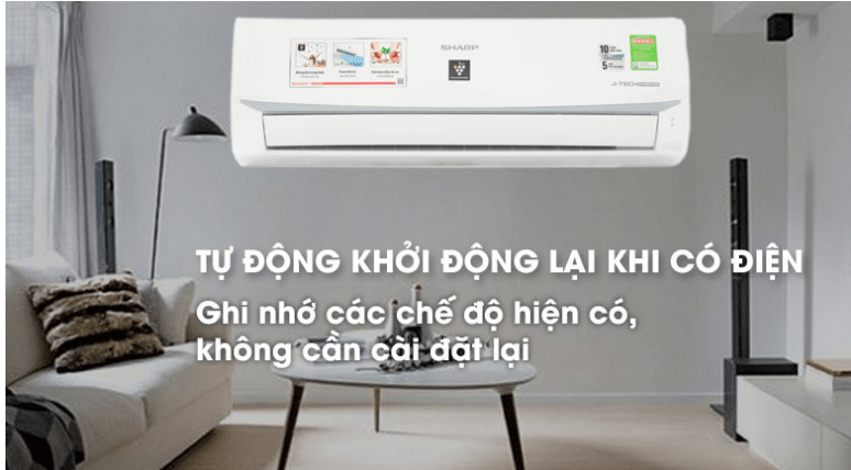 Điều hòa Sharp 12000BTU 1 chiều inverter AH-XP13WMW 11 8. AHXP13WMW |Điều hòa 1 chiều 12000BTU Sharp có tính năng tự khởi động lại khi có điện