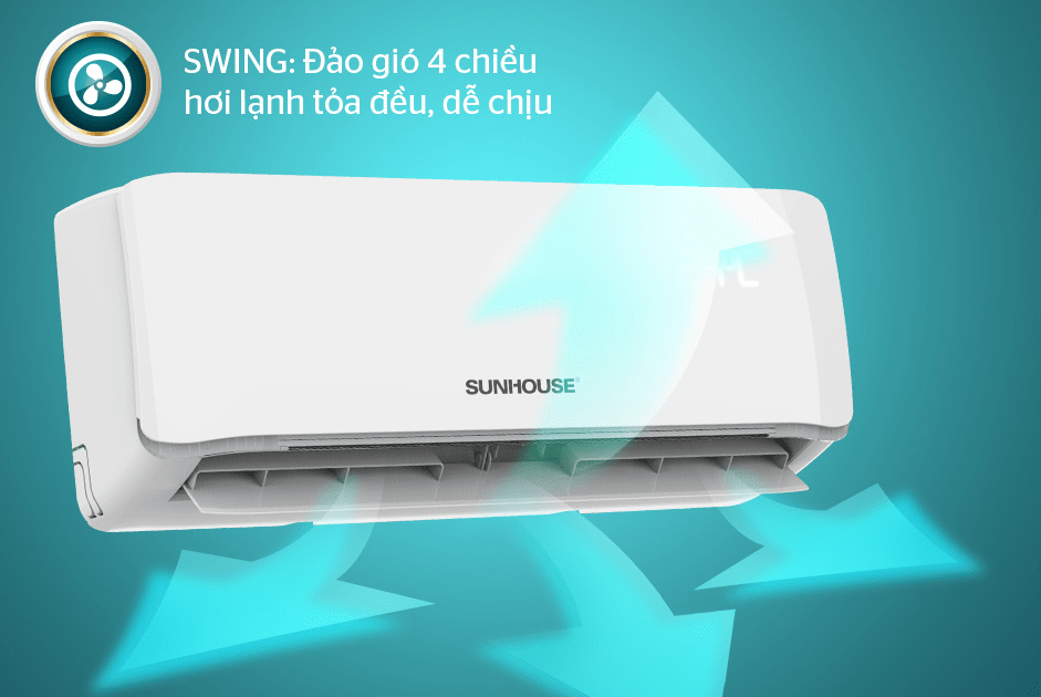 Điều hoà Sunhouse 9000BTU SHR-AW09C310 15 10. Chế độ SWING trên điều hoà Sunhouse SHR AW09C310 giúp khí lạnh tỏa đều khắp phòng