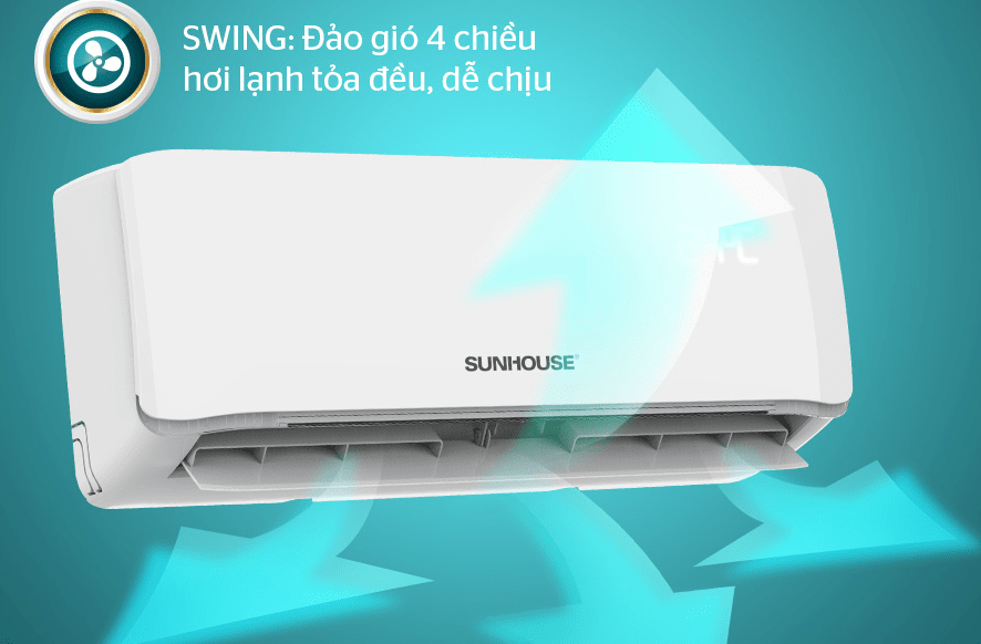 Điều hòa Sunhouse SHR-AW09C320 1 chiều 9000btu 7 4. Máy lạnh Sunhouse SHR AW09C320 giúp khí lạnh tỏa đều khắp phòng nhờ chế độ Swing
