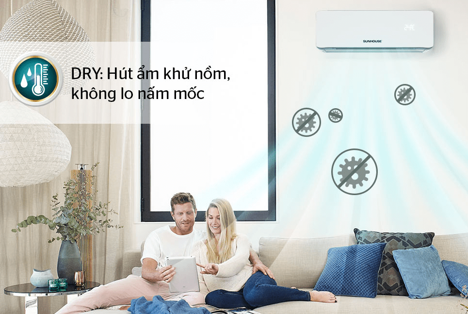 Điều hoà Sunhouse 2 chiều 9000BTU SHR-AW09H310 11 Chế độ DRY giúp hút ẩm khử nồm, ngăn chặn nấm mốc sinh sôi trong phòng hiệu quả