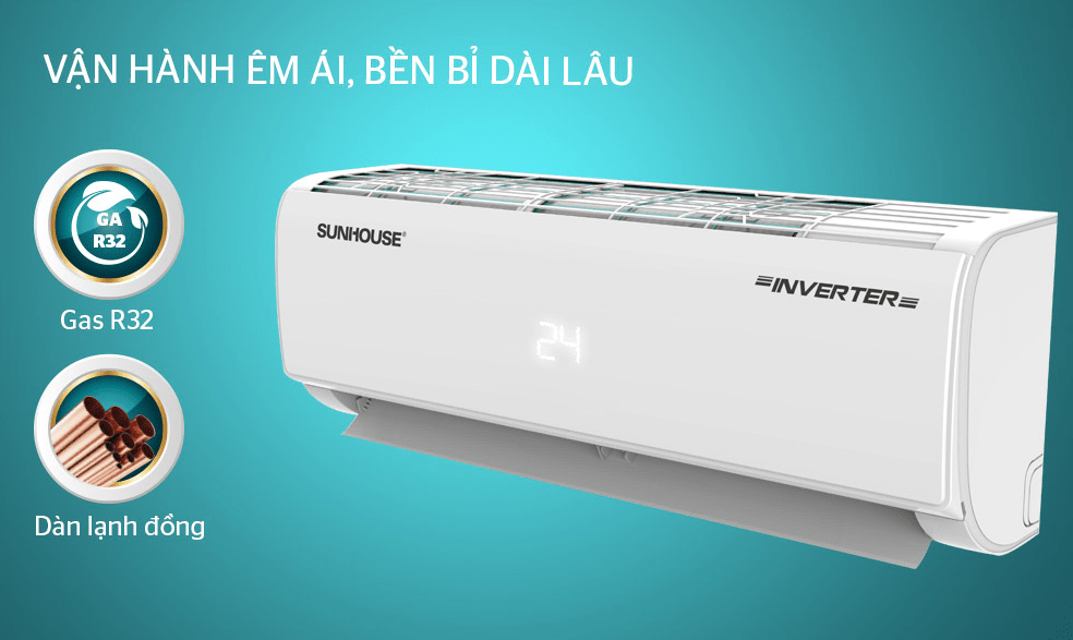 Điều hoà Sunhouse SHR-AW09IC610 9000btu inverter 14 10. Vận hành êm ái, bền bỉ với dàn lạnh đồng, gas R32 thân thiện, an toàn môi trường