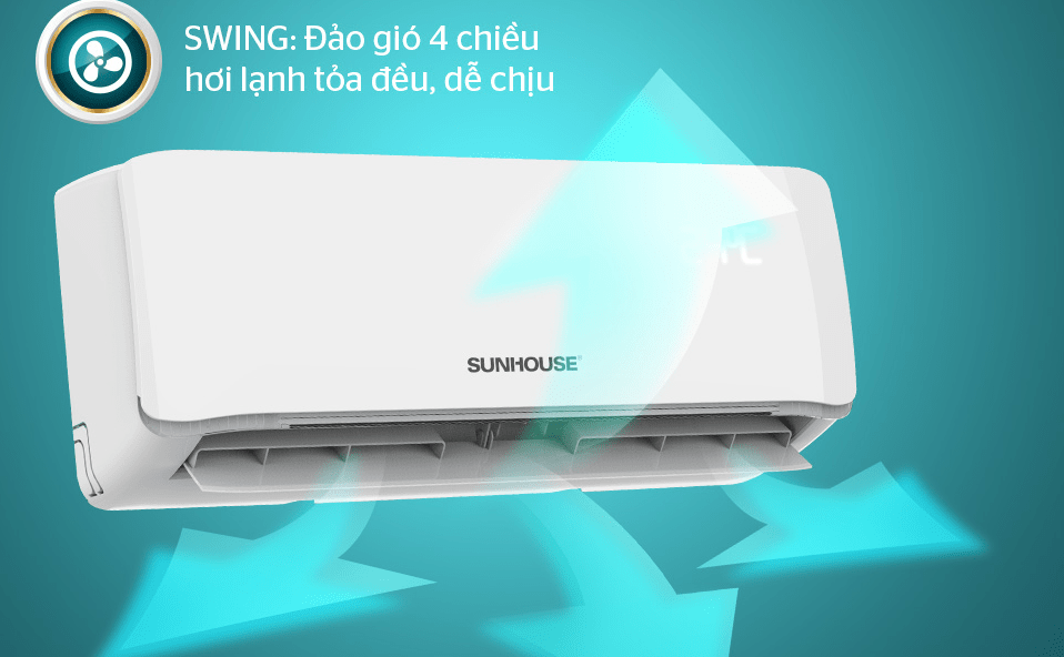 Điều hòa Sunhouse 12000BTU 1 chiều SHR-AW12C310 8 4. Điều hòa Sunhouse SHR AW12C310 giúp khí lạnh tỏa đều khắp phòng nhờ chế độ Swing