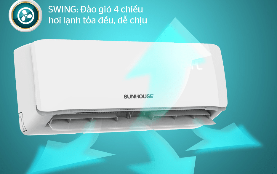 Điều hòa Sunhouse SHR-AW12C320 12000BTU 1 chiều 10 6. Máy lạnh Sunhouse SHR AW12C320 giúp khí lạnh tỏa đều khắp phòng nhờ chế độ Swing