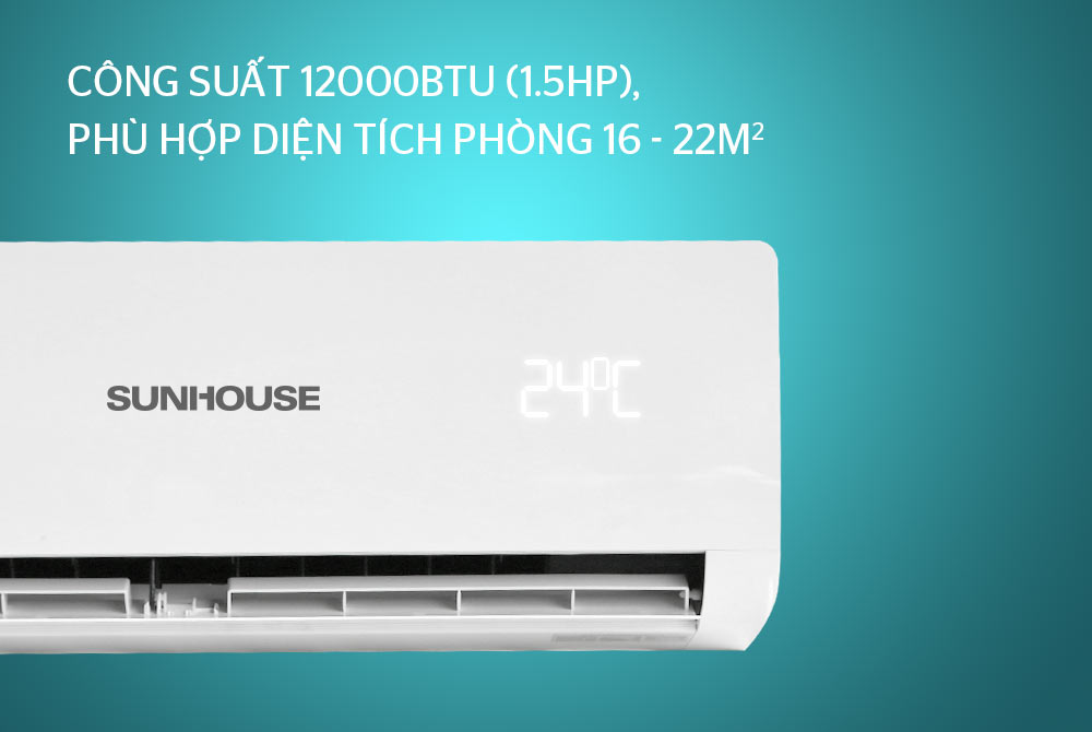 Điều hòa Sunhouse SHR-AW12H110 12000BTU 2 chiều 12 9. Công suất 12000BTU (1HP), phù hợp cho phòng diện tích 15-20m2