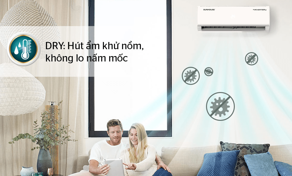 5. Chế độ DRY giúp hút ẩm khử nồm, ngăn chặn nấm mốc trên điều hoà Sunhouse SHR AW12IC610