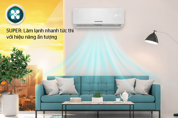 Điều hòa Sunhouse SHR-AW18C110 18000BTU 1 chiều 10 7. Điều hòa Sunhouse SHR-AW18C110 có chế độ SUPER cho cảm giác mát lạnh tức thì