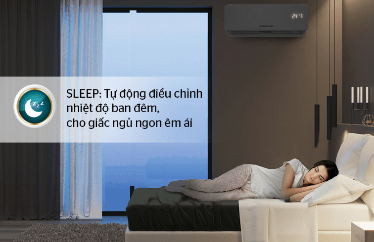 Điều hòa Sunhouse SHR-AW18C110 18000BTU 1 chiều 12 9. SHR AW18C110 | Điều hòa Sunhouse có chế độ SLEEP tự động điều chỉnh nhiệt độ cho giấc ngủ ngon