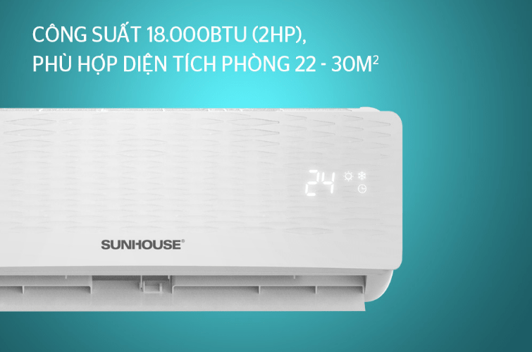 10. Máy lạnh Sunhouse SHR-AW18H110 với công suất 18000BTU (2HP), phù hợp cho phòng diện tích 22- 30m2