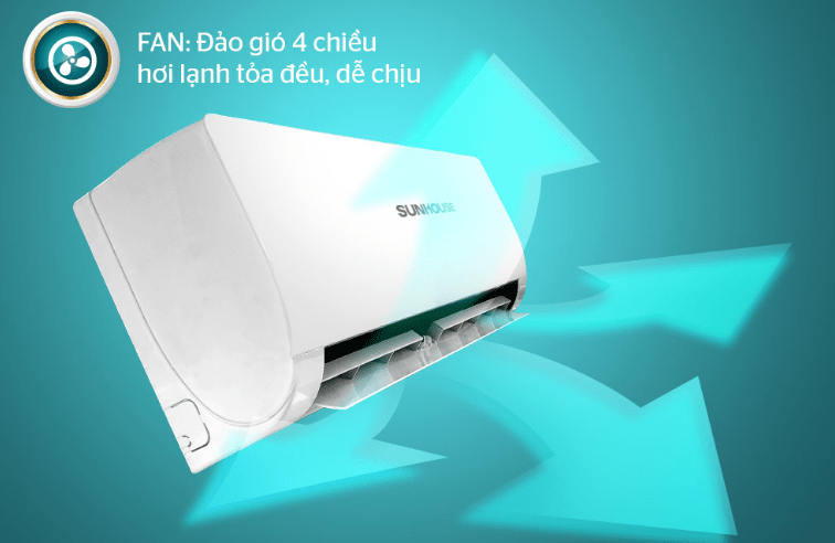 7. Điều hòa Sunhouse SHR-AW18H110 thiết kế cán đảo vây 4 chiều cho hơi lạnh lan tỏa