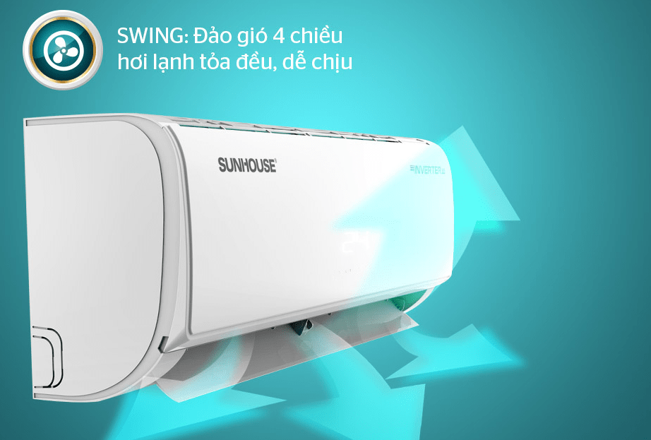 8. Đảo gió tự động giúp khí lạnh tỏa đều khắp phòng với quạt gió hướng dòng 4 chiều