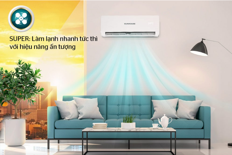 11. Điều hòa 2 chiều Sunhouse SHR-AW18H110 cho cảm giác mát lạnh với chế độ Super