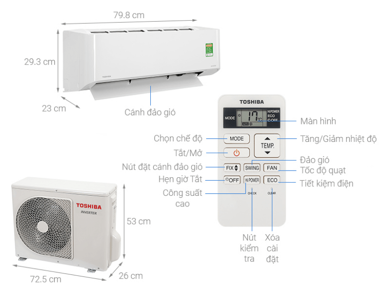 1. Hình ảnh tổng quát Điều hòa Toshiba RAS-H13L3KCVG-V inverter 12000BTU