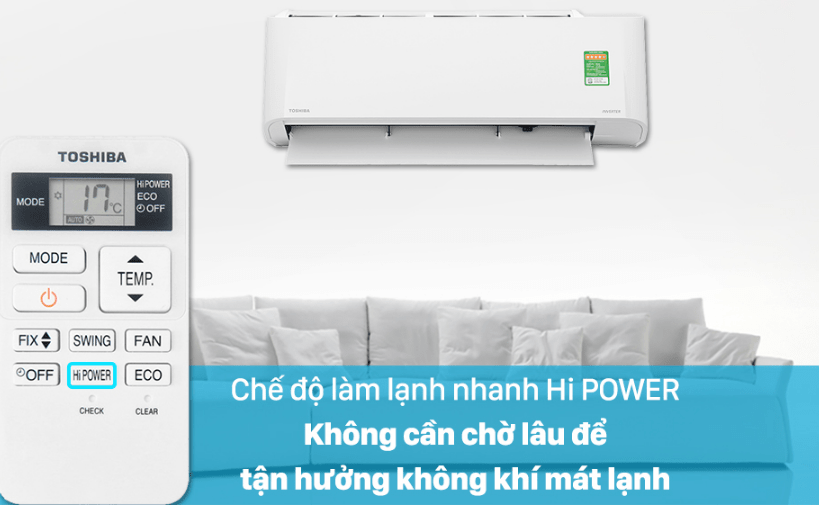 8. Tính năng làm lạnh tức thì Hi Power tiện lợi trên điều hoà Toshiba RAS H13L3KCVG V