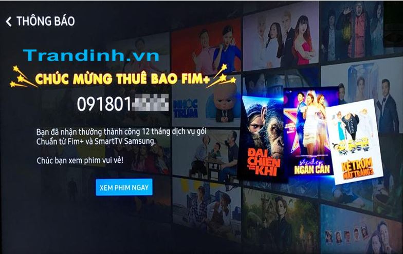 Thông báo dành cho tivi Samsung dòng N Series sẽ nhận được gói Fim + chuẩn.