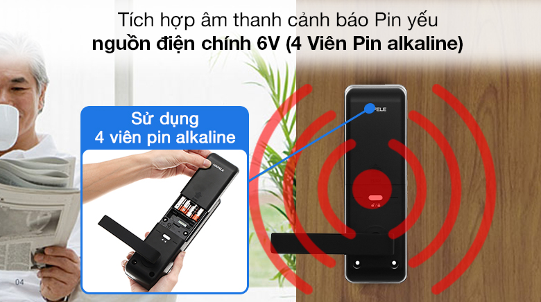 Khoá điện tử Hafele EL7700-TCS - Vân tay, mã số, thẻ từ 2 3. Nguồn điện sử dụng trên khoá vân tay EL7700 TCS
