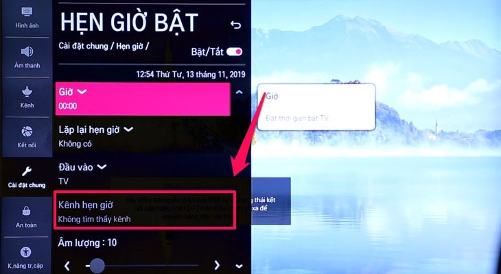 Hướng dẫn cách hẹn giờ tắt, bật cho Smart tivi LG 12 Kênh hẹn giờ: