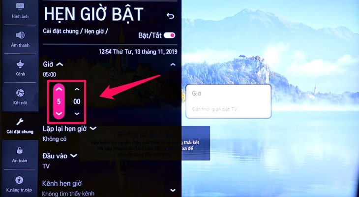 Hướng dẫn cách hẹn giờ tắt, bật cho Smart tivi LG 9 Trong mục "Hẹn giờ bật" có các tùy chỉnh: