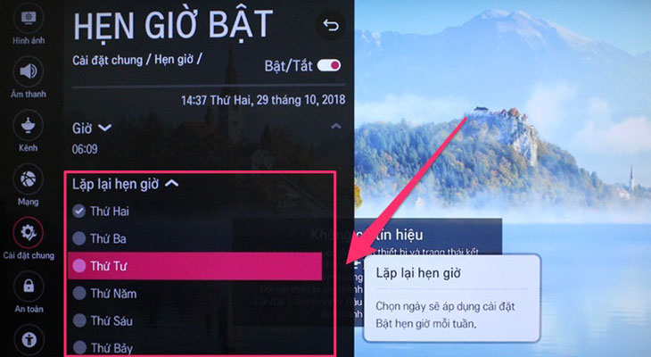 Hướng dẫn cách hẹn giờ tắt, bật cho Smart tivi LG 6 Bước 2: Chọn mốc thời gian bạn muốn, trong hình là "20 min" (20 phút).