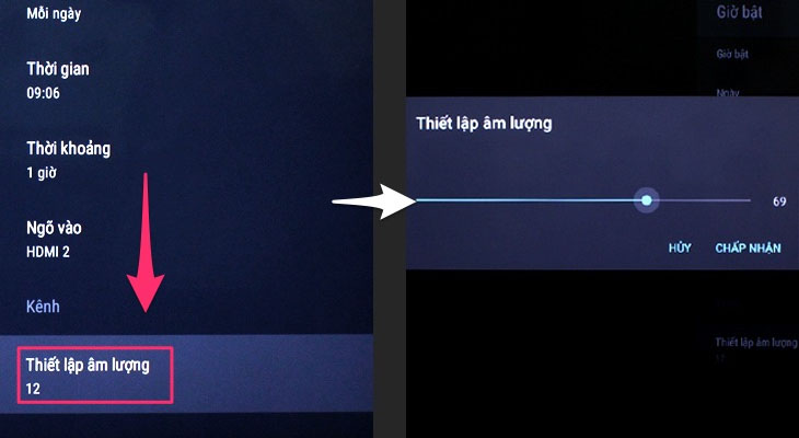 "Thiết lập âm lượng"/"Set the volume"