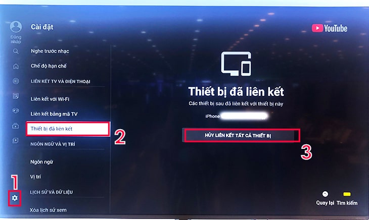 Cách sử dụng ứng dụng YouTube trên Smart tivi LG 7 Bước 3: Xem lại điện thoại đã liên kết với tivi và cách hủy liên kết.