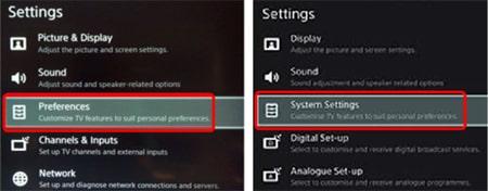 Hướng dẫn cách tắt chế độ Demo trên TiVi Sony | từ A đến Z 8 Bước 3. Chọn Preferences (Tùy chọn) hoặc System Settings (Cài đặt hệ thống)