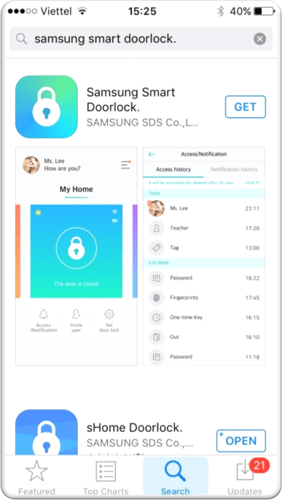 Tải và cài đặt Samsung App: Samsung Smart Doorlock