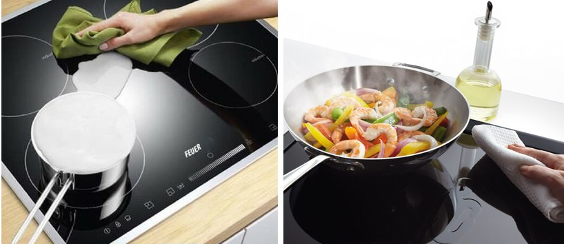 + Lau chùi mặt bếp, bảng điều khiển ngay cả khi đang nấu