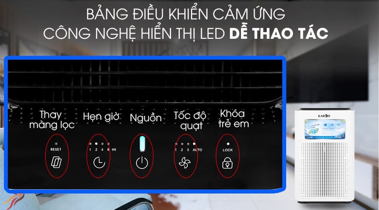 Karofi KAP-E114 có đèn LED hiển thị hiện đại cho bạn cài đặt theo nhu cầu sử dụng